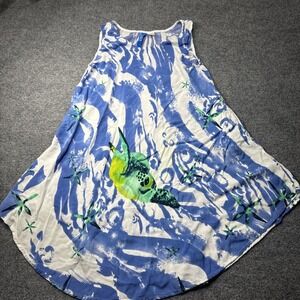 Island Beach Dress L/XL Blue White‎ Rayon Sea Turtle Print Beach Cover Up